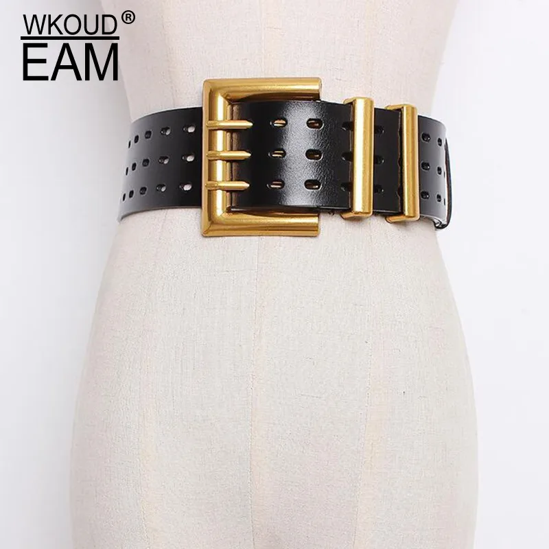 Женский ремень из ПУ кожи EAM широкий металлический с тремя штырьками и пряжкой PE329