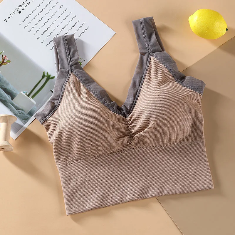 

Women Sexy Crop Lace Tops Female Streetwear Sleeveless Camis Seamless Sports Underwear Top Bandeau Top Tank Tee Bra Lingerie