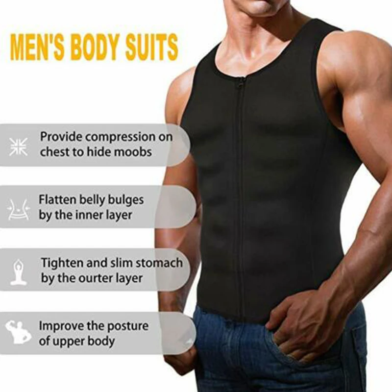 Мужской тренировочный корсет для похудения на молнии сауны жилет Корректирующее