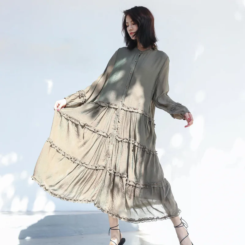 Женское однобортное кружевное платье LANMREM винтажное свободное трапециевидной