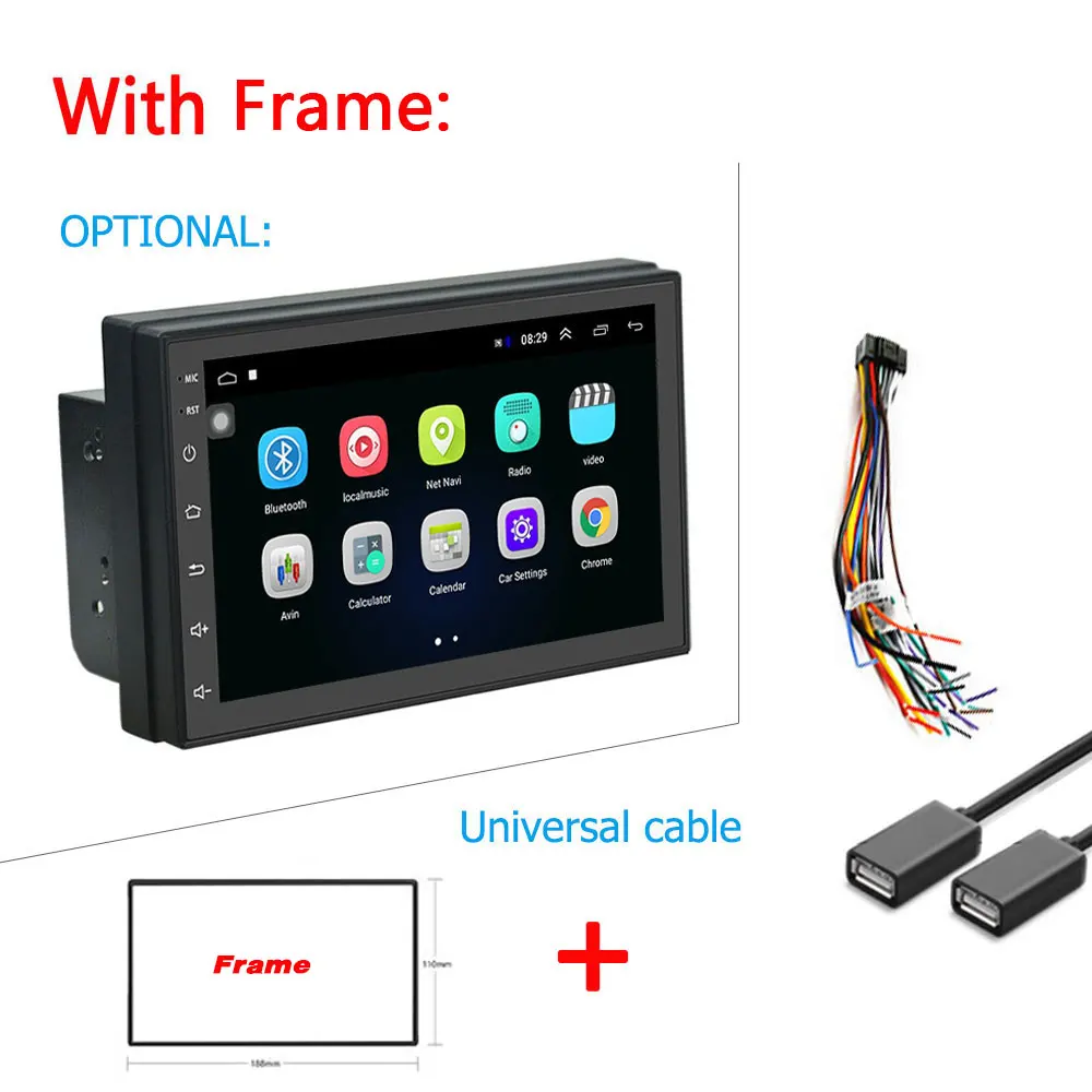 With Frame Podofo 2 Din автомагнитола Android универсальный gps навигация Bluetooth Wifi Автомобильный аудио стерео автомобильный мультимедийный MP5 для Volkswagen Nissan - Цвет: With Frame