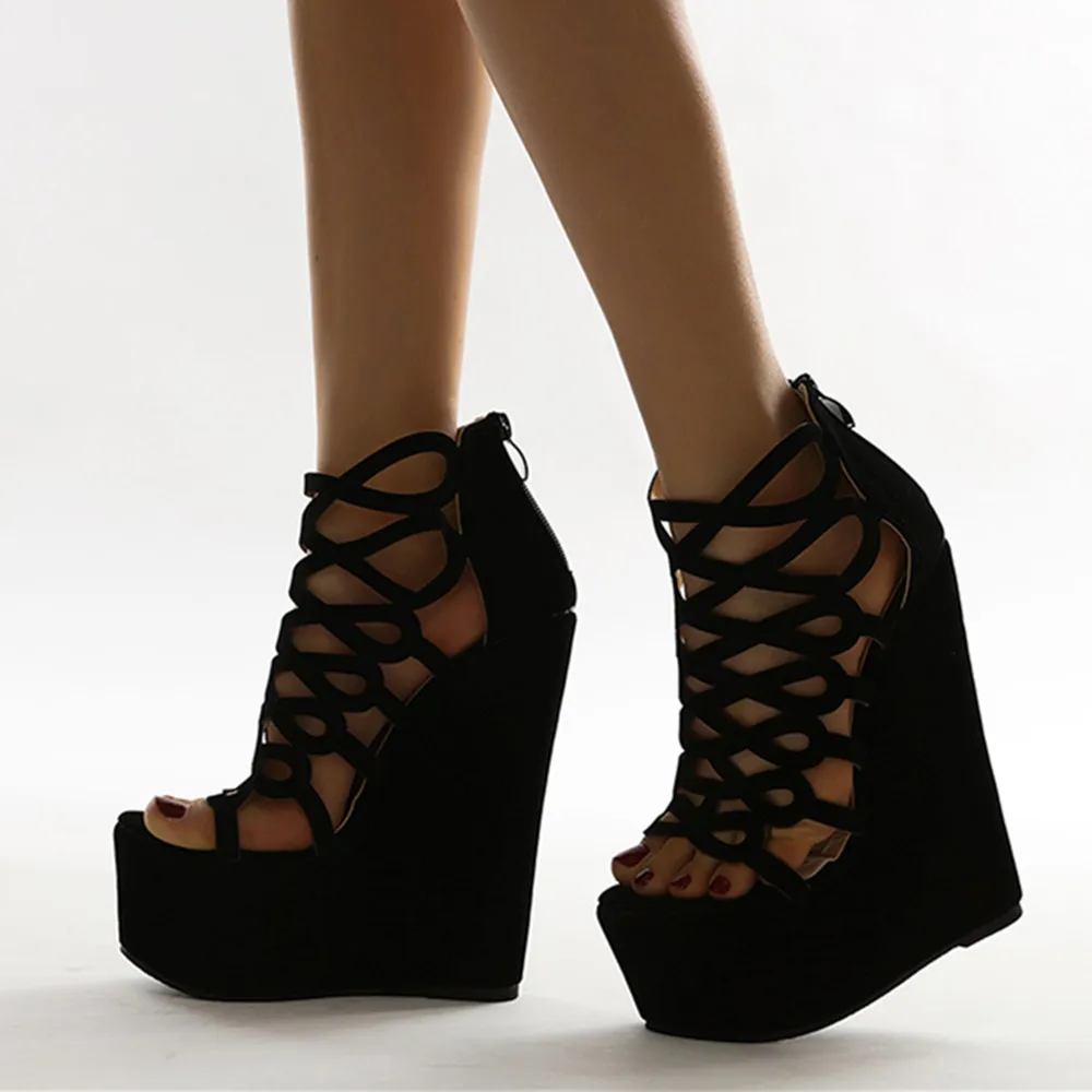 

Termainoov Women Sandals High Heels Hollow Up Platform Heeled Zipper Fashion Sandal Wedges Dress Shoes Summer Boots Open Toe