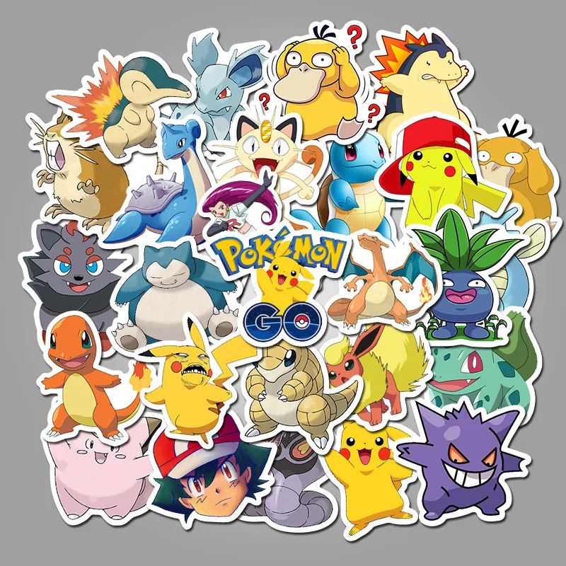 

50pcs Pokemon Figures Stickers Pikachu Cartoon Waterproof Laptop Suitcase Cartoon Anime Stickers Gengar Psyduck Charmander Toys