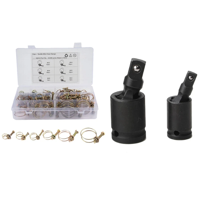 

52 шт. 6 размеров Регулируемый провод трубка шланг зажим и 2 шт. Торцевой Ключ адаптер гаечный ключ набор ключей конвертер привод