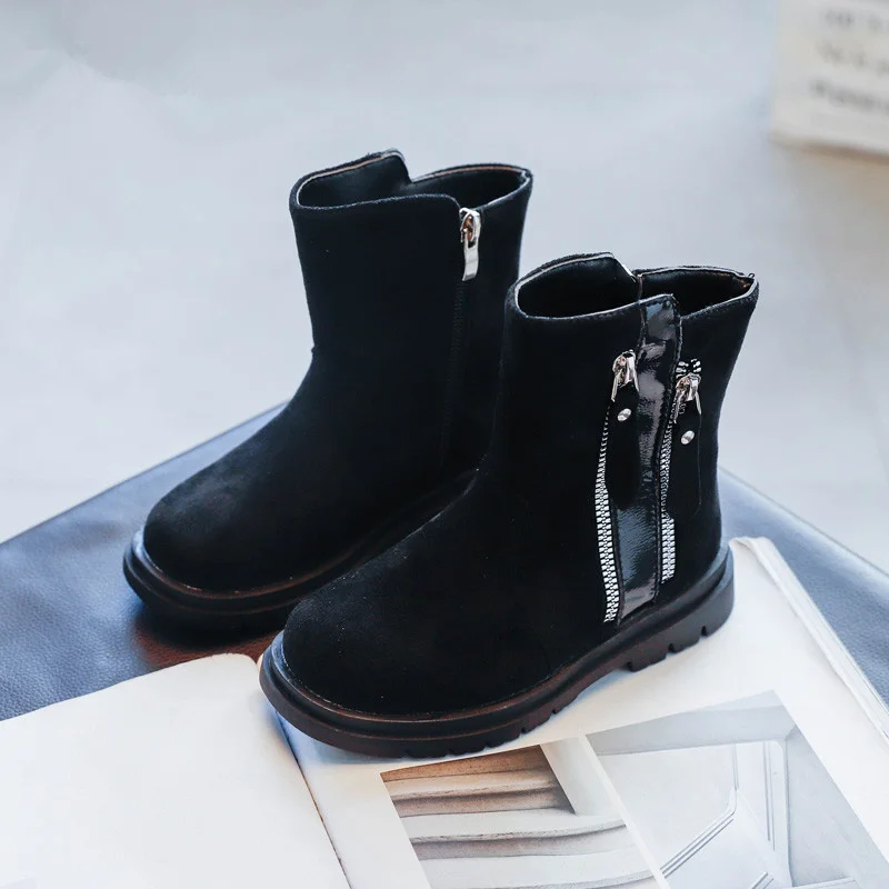

Fashion Leather Girls Martin Boots Zipper Children Ankle Boots 2020 Autumn and Winter New Plus Velvet Waterproof Kids Boys Shoes