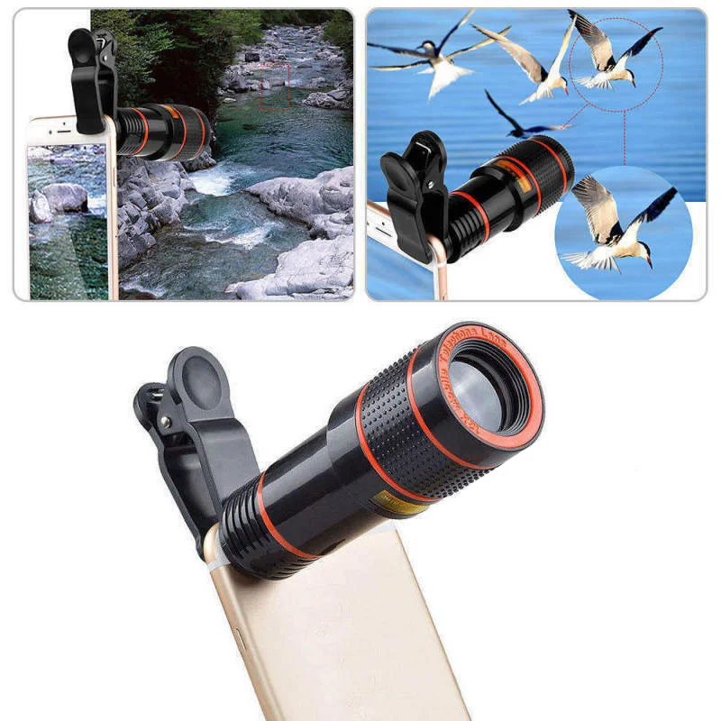 New Practical 12x Optical Zoom Lens Telescope Monocular For Mobile Cell Phone Camera Game/Concerts/Tourism |