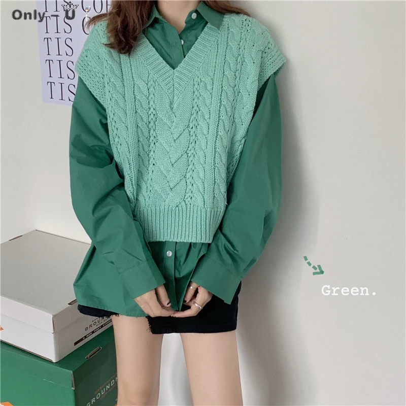 

LOOSE CASUAL ALL-MATCH SWEET CANDY SOLID COLOR KNITTED FRESH WOMEN SWEATER VEST 3 COLORS 2020 AUTUMN NEW CHIC FEMALE VESTS