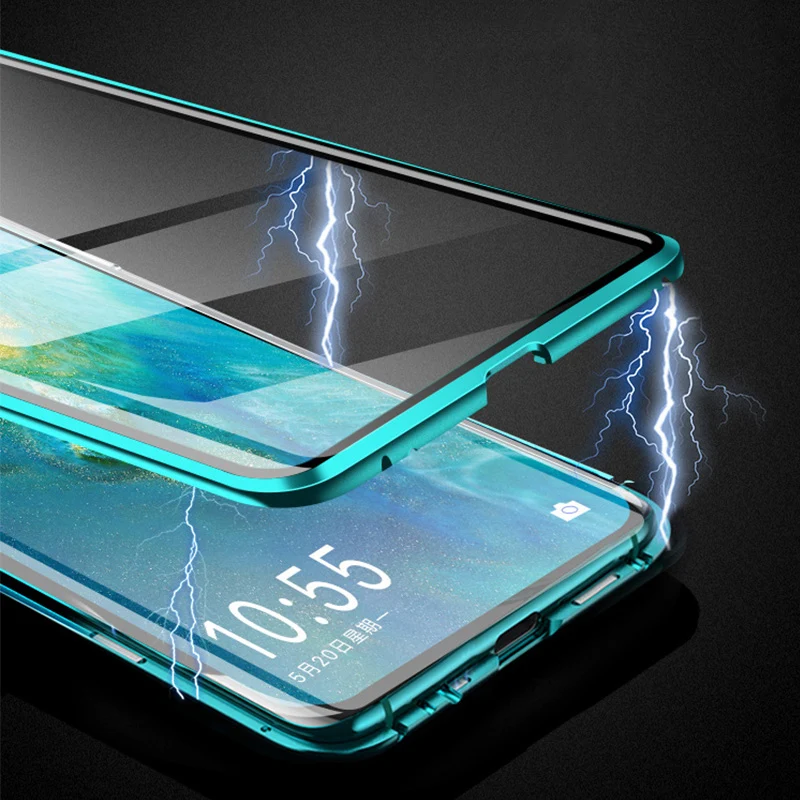 Металлический чехол с магнитной адсорбцией для samsung Galaxy A70 A60 A50 A9 A8 A7, задняя крышка из закаленного стекла на магните для samsung M30S 20, чехол