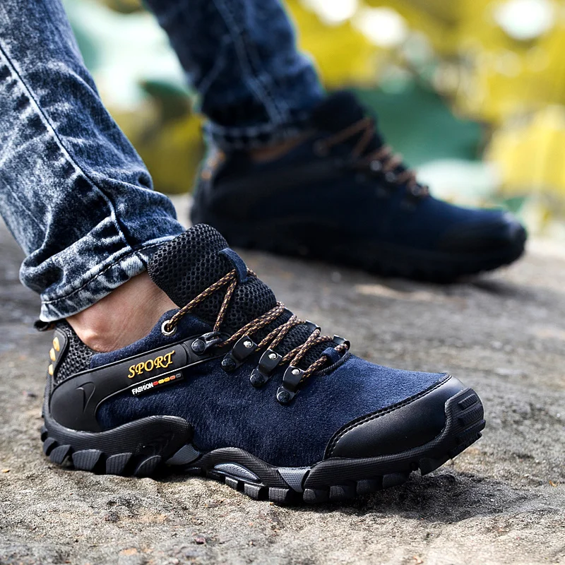 

Casual Men Shoes Outdoor Leather Lace-up Mans Sneaker Autumn Black Male Slip Anti-skid Walking Footwear Plus Size 38-46