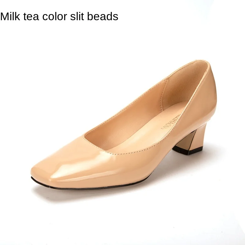 

Single shoes women's spring new high heels women's mid-heel chunky heel shoes square toe women's shoes