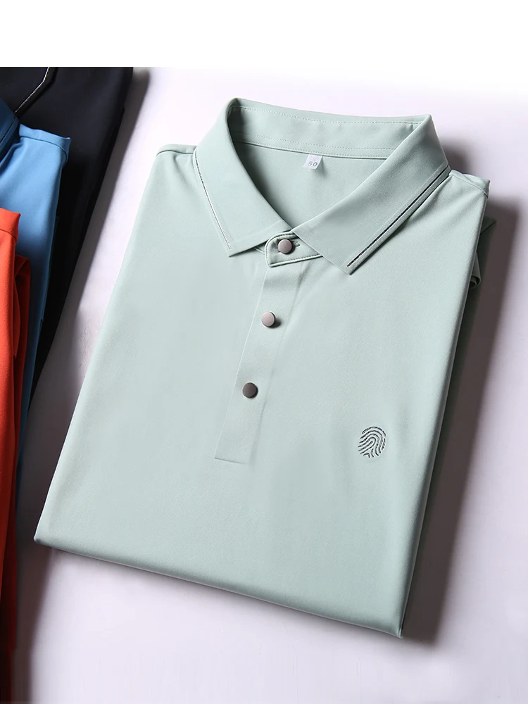 

JSBD summer elegant gentleman refreshing silk slip elastic rubber leisure lapel T shirt men business slim thin half sleeve