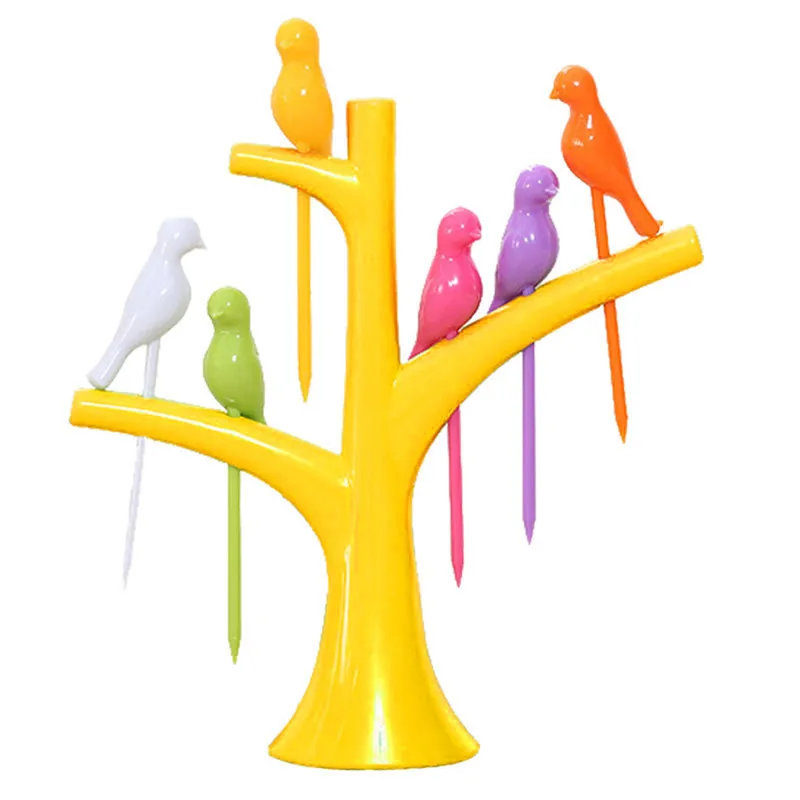 6 шт. + 1 Подставка для птиц в форме дерева вилка фруктов пластиковая овощная