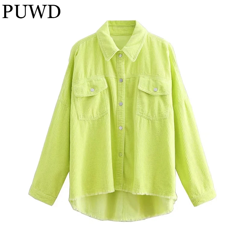 

PUWD Women Corduroy Shirt Jacket 2022 Spring Pocket Casual Solid Metal Buttons Thin coat Loose Stweetwear Female Chic Outwear
