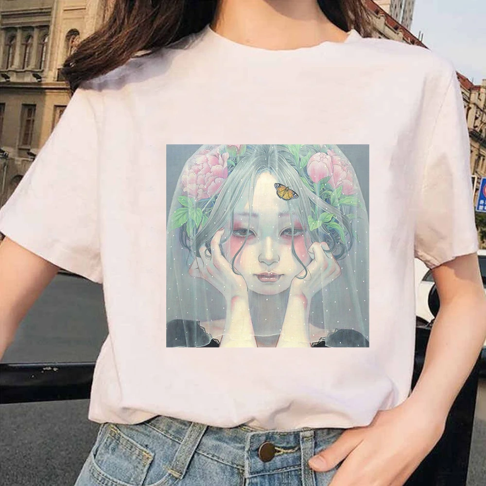 

Летняя японская одежда, Новое поступление 2020, Милая женская футболка с аниме принтом персонажа, кавайная женская футболка в стиле Харадзюку, модные топы