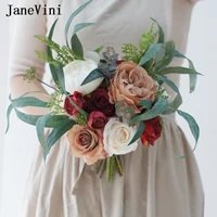 janevini vintage autumn eucalyptus silk roses real touch bridal holding flowers artificial weding bouquets bride bouquet marie
