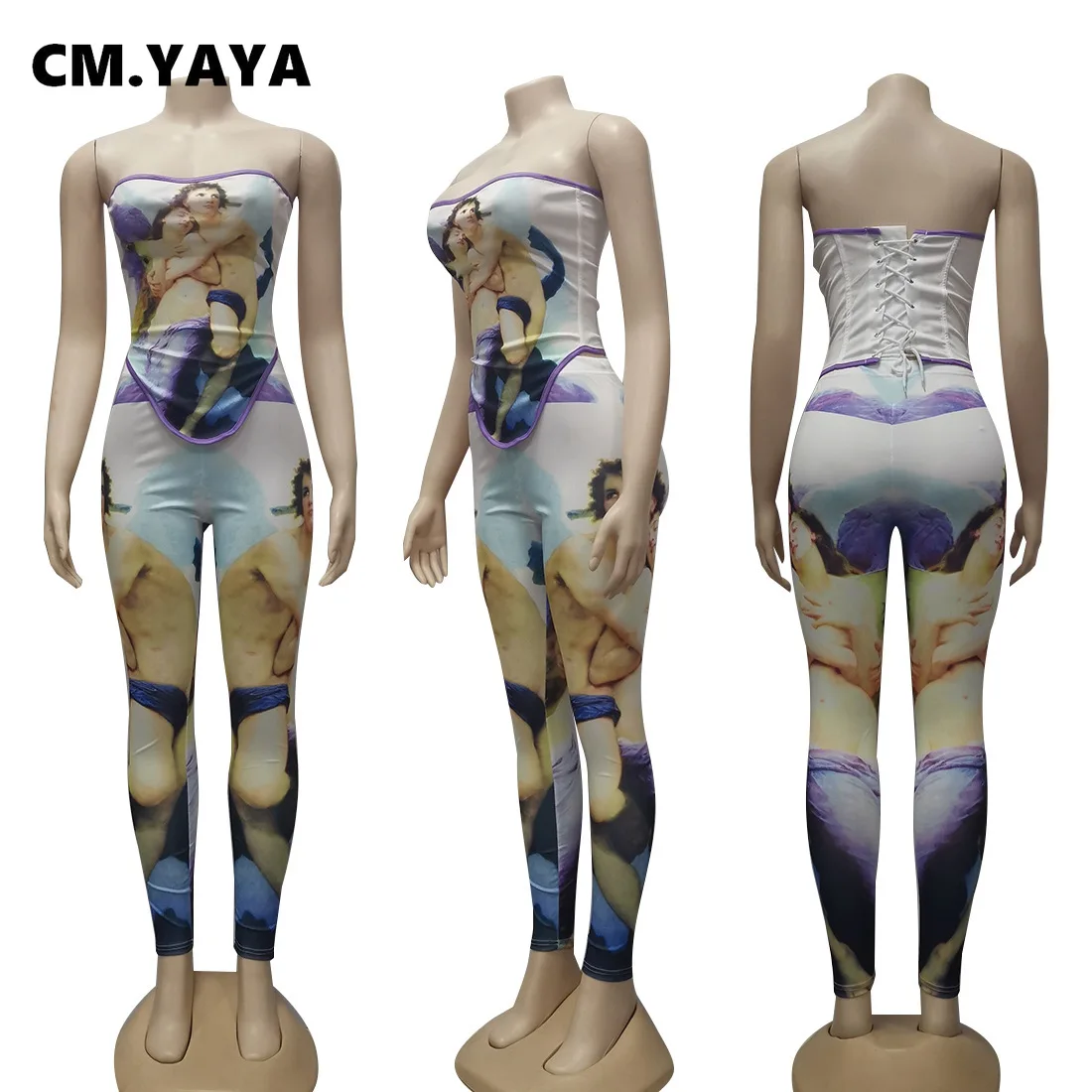 Женский спортивный костюм CM.YAYA комплект из двух предметов: укороченный топ и