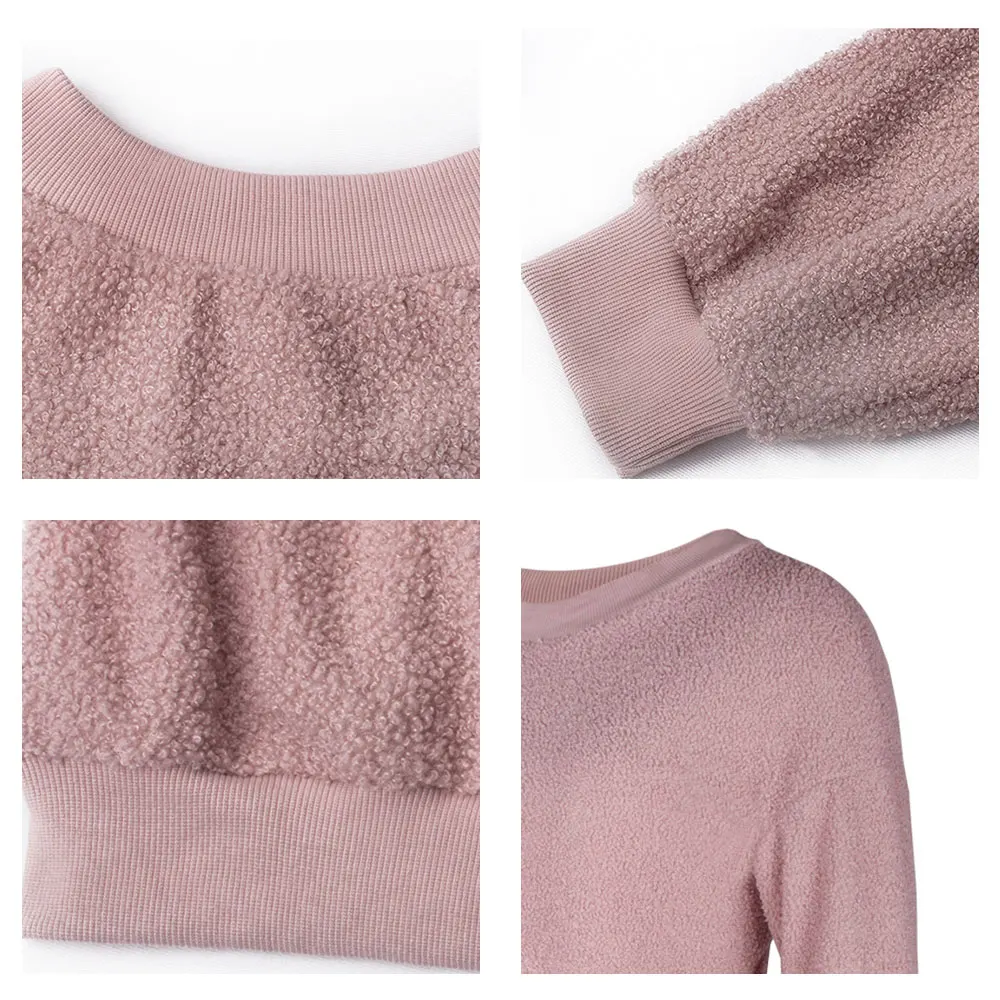 

Gentillove Elegant Long Sleeves Plush Hoodies Women Casual O Neck Fleece Oversized Loose Sweatshirts Harajuku Tops Pullover
