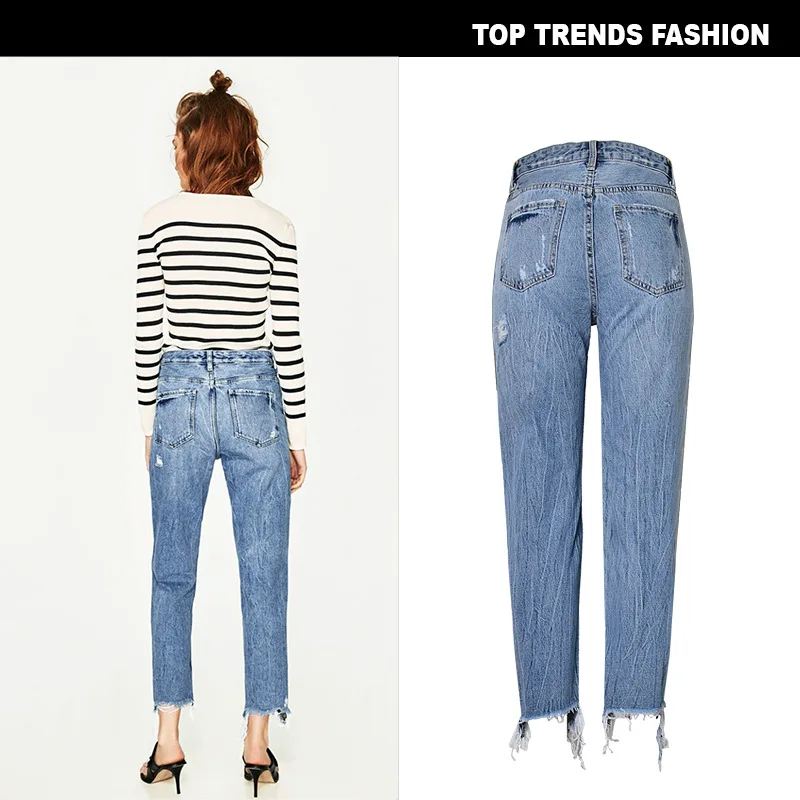 Женские Модные Узкие прямые джинсовые брюки с высокой талией и жемчугом | Женская