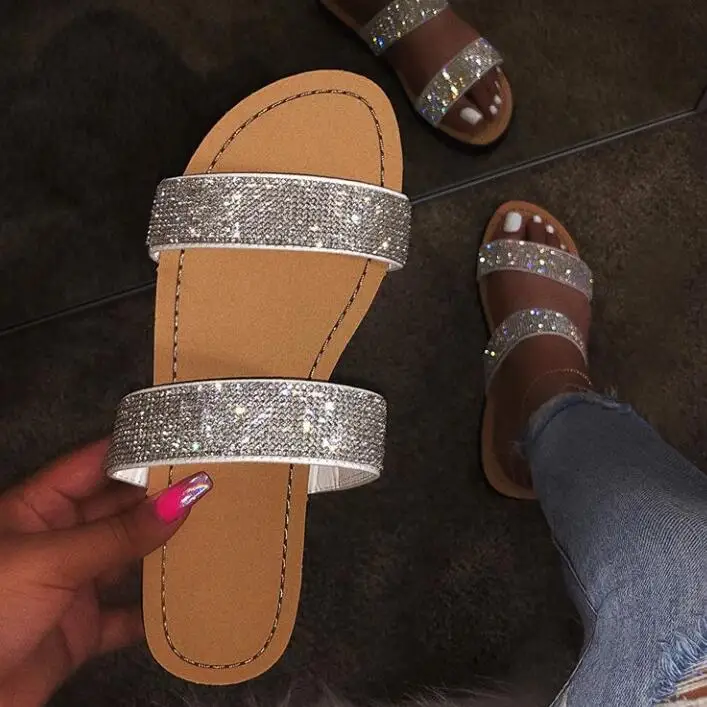 Dimond/женские шлепанцы сезон лето кристалл полый на плоской подошве удобная