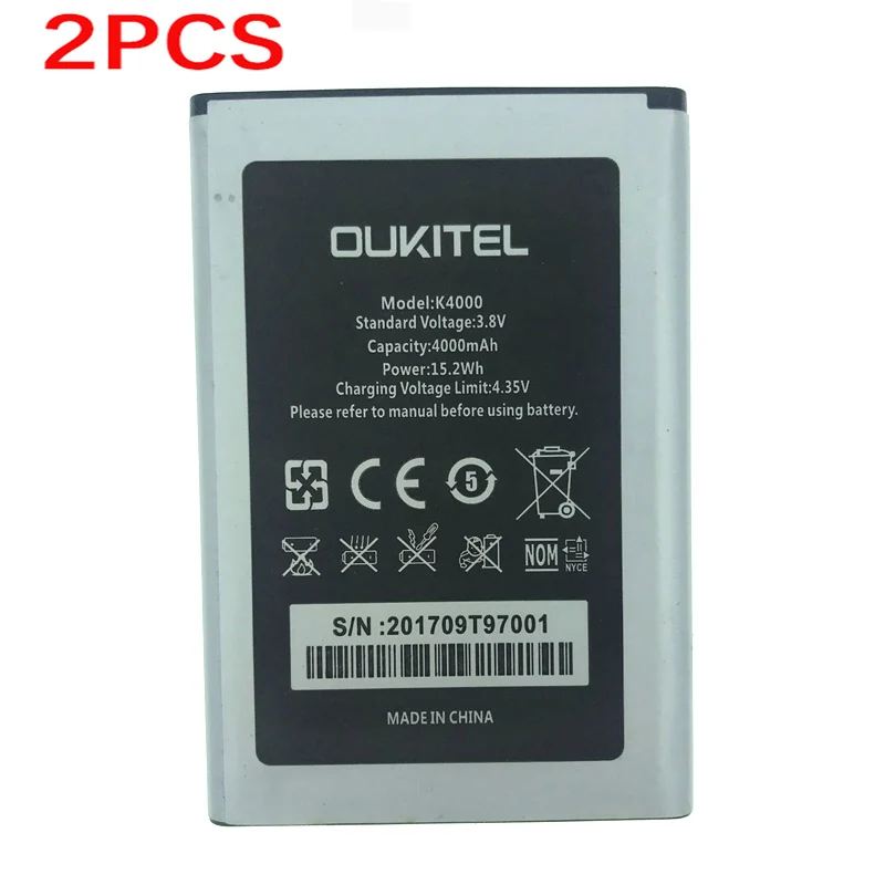 100% Оригинальный 4000 мАч 2 шт. Аккумулятор для Oukitel K4000/K Φ lite новая сменная батарея +