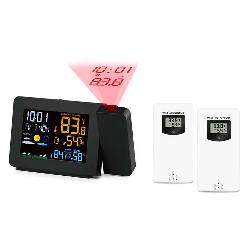 2pcs Outdoor Sensor Проекционный Будильник Метеостанция красочная подсветка с наружными датчиками влажность в/на открытом воздухе температура время проектора - Цвет: 2pcs Outdoor Sensor