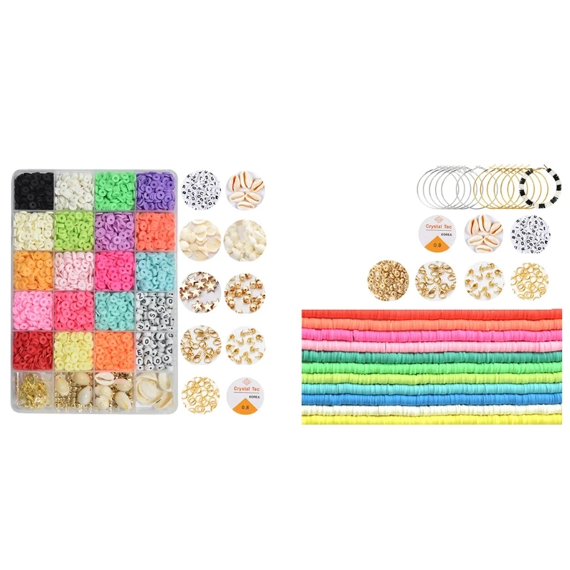 

Soft Ceramic Letter Beads Clay Beads Multi Colors Flat Round Polymer Clay Spacer Beads with Pendant Charms Kit for DIY
