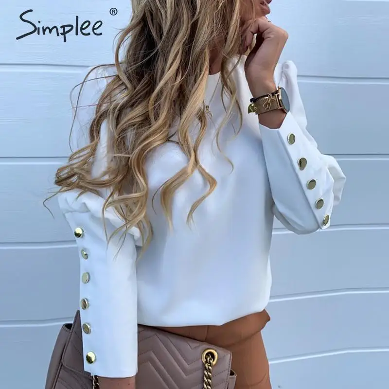 Simplee винтажные однотонные белые женские Клубные блузки на пуговицах рубашки