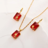 fashion crystal geometric flower pendants necklace earrings sets for women jewelry set bridal wedding earring necklace set gift