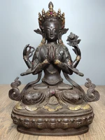 12tibet buddhism old bronze gilt gem four walled guanyin bodhisattva buddha avalokitesvara sitting lotus enshrine the buddha