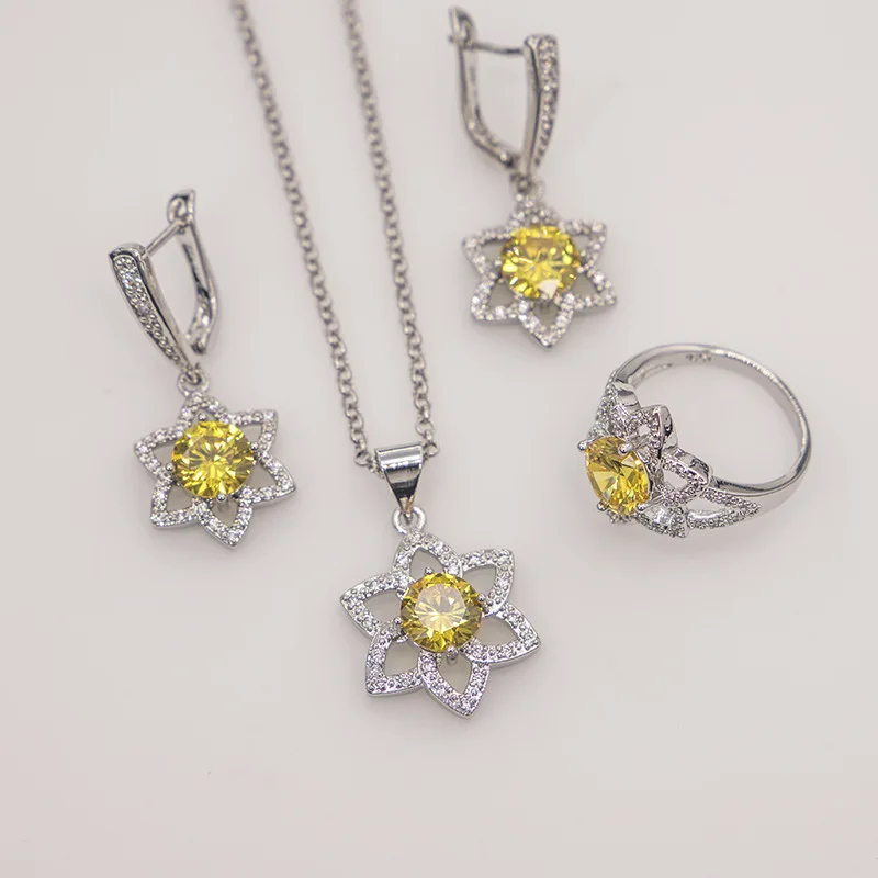 GZJY женские 925 пробы серебряные ювелирные наборы желтые красные фиолетовые звезды