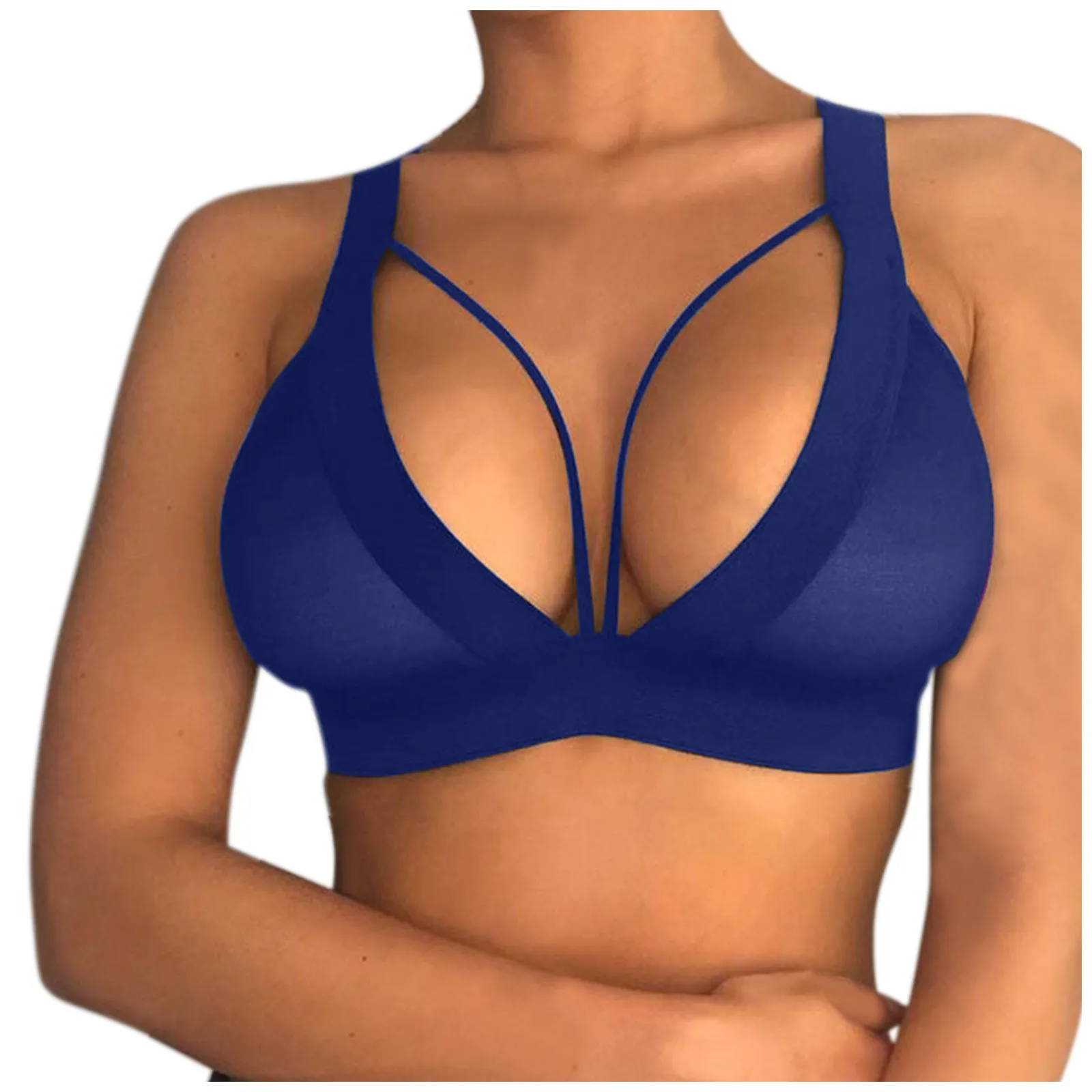 

CX Sexy Women's Lingerie Girl Hollow Out Elastic Cage Bandage Strappy Halter Wire Free Plus Up Bra Plus Size S-XXXL Underwear