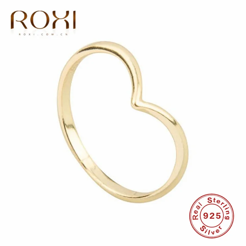 Gold ROXI простой тонкий кольца из стерлингового серебра 925 для женщин Анти-аллергия гладкая пара свадебные кольца V Форма гладкие тонкие кольца для суставов палец - Цвет основного камня: Gold