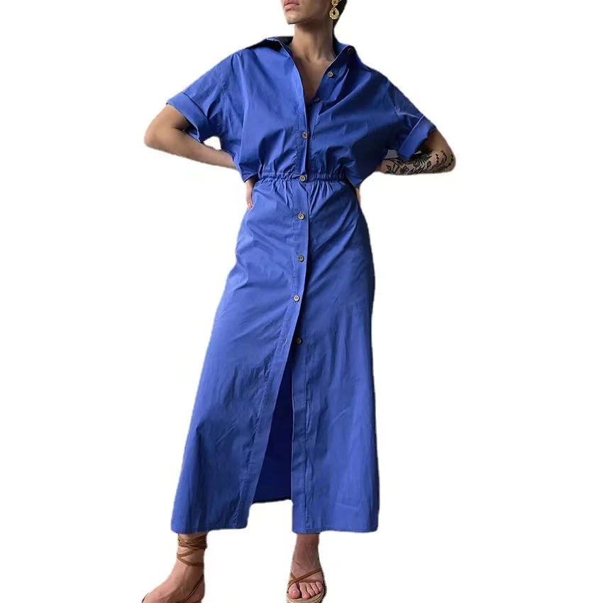 

The new summer niche design is a sexy shift dress with backless tie and long shirt breasted slits