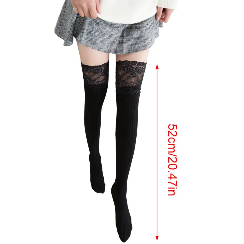 

New 1 Pair Over Knee Lace Stockings for Women Girls Knitted Thigh High Socks Ladies Fashion Warm Thigh-High Leggings Female