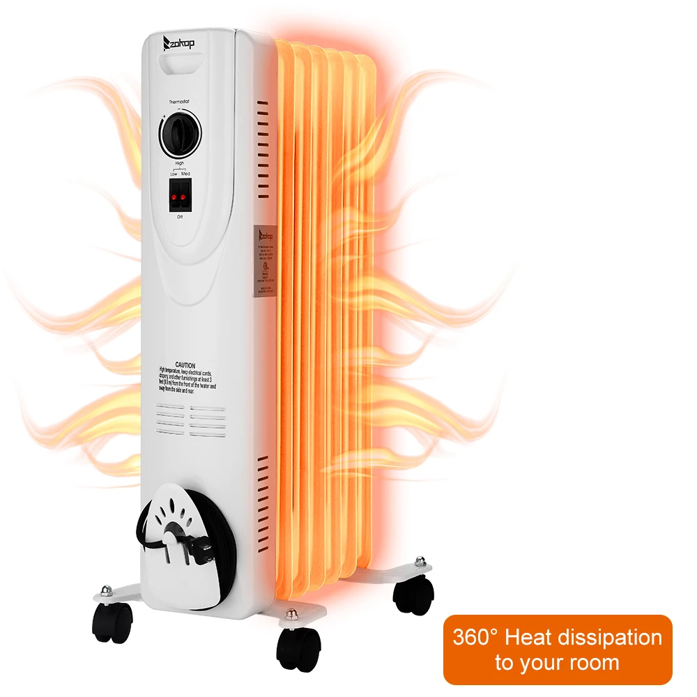 

Electric Oil Filled Heater 600/900/1500W 3 Modes with Temperature Adjustment White 4 Heavy-Duty Caster Wheels Move Easily[US-W]