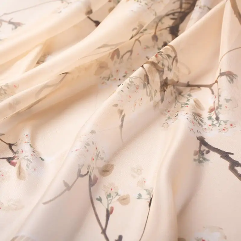 

Spring Summer Elegant Plum Blossom Chiffon Positioning Printing Hanfu Ancient Costume Fabric Ancient Style Shirt Dress Fabric