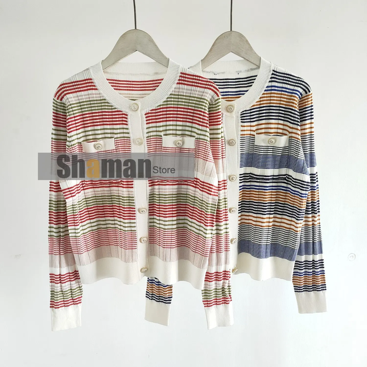 

Luxury designer 2021 spring knitted striped cardigan long sleeve logoed buttons cardigans slim fits sweaters fro women jumpers