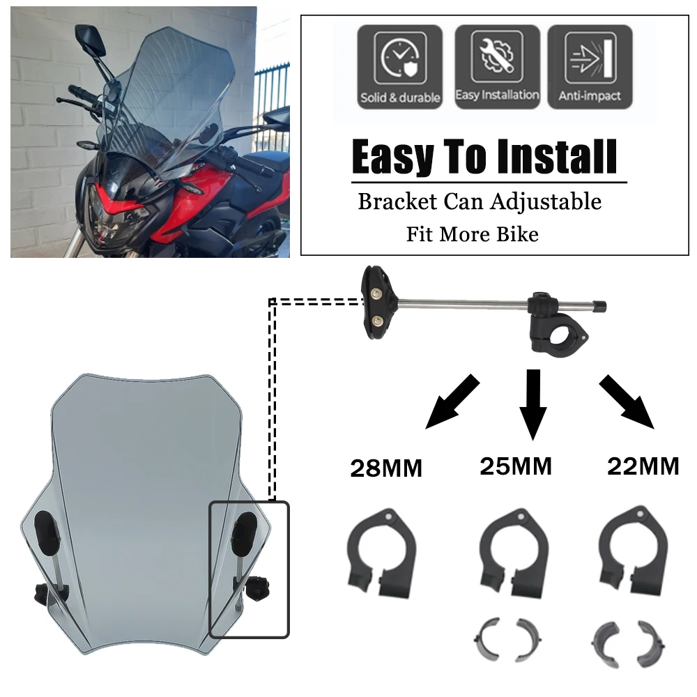 Универсальный лобовое стекло для Yamaha Φ YS250 XV 250 XJR 1200 1300 Honda CMX500 CB600 VTX1800C Suzuki DR650SE |