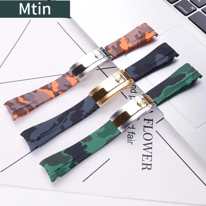 20mm Camouflage Rubber Strap Men's Watch Accessories For Rolex Watch Band Outdoor Sports Wristband Buckle Ladies Bracelet