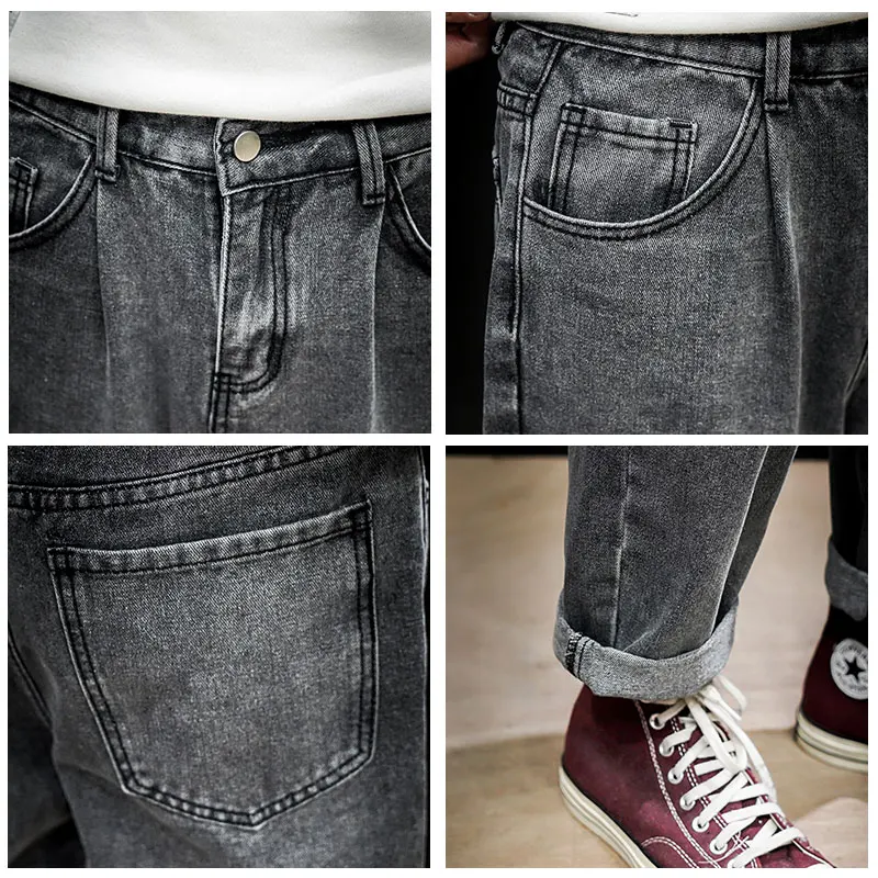 

Men Vintage Kpop Light Blue Jeans 2021 Mens Casual Streetwear Loose Harem Pants Male Oversized High Waisted Denim Pants
