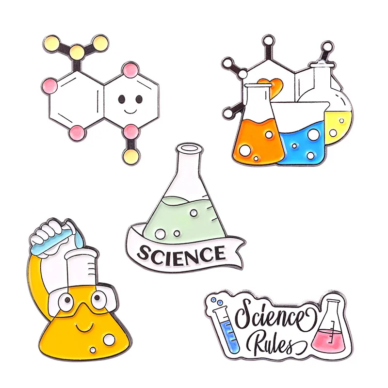 

Научная химия металлическая эмалированная булавка Erlenmeyer колба элемент брошь сумка Одежда лацкан значки ювелирные изделия пользовательский подарок ребенок оптовая продажа
