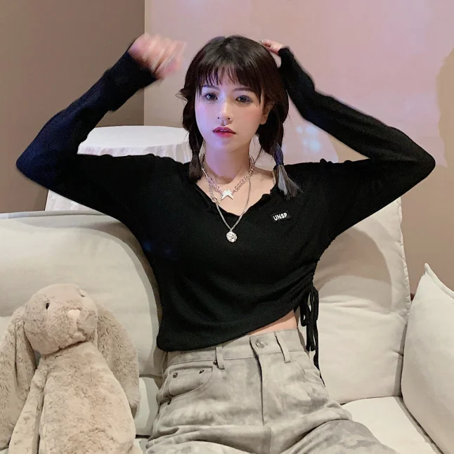 Дизайнерский топ из ткани с надписью на завязках женская летняя Корейская