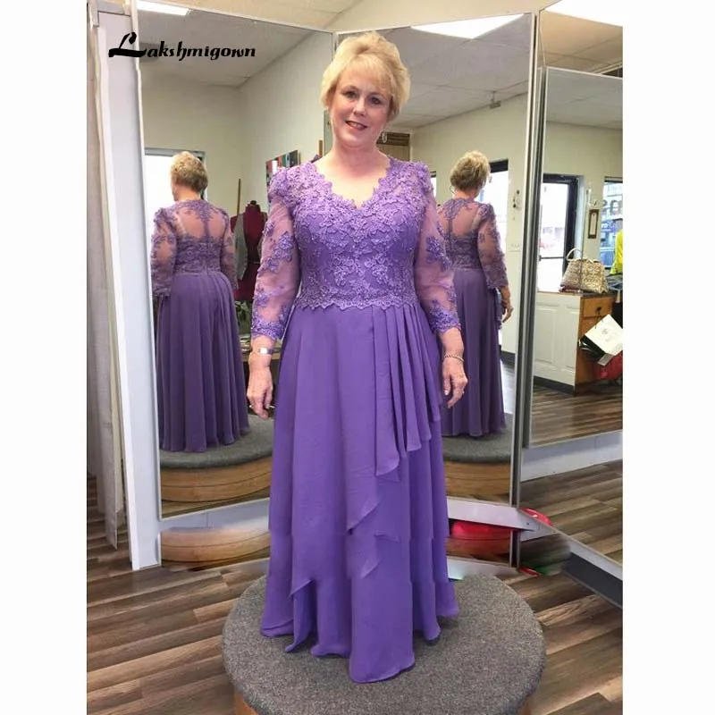 Пурпурное кружевное шифоновое платье для матери невесты размера плюс с длинным