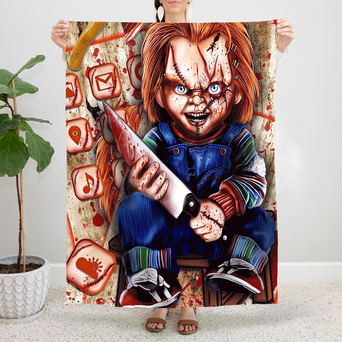 

Chucky Childs Play Blanket Horror Movie Halloween Flannel Vintage Breathable Throw Blanket for Bed Sofa All Season