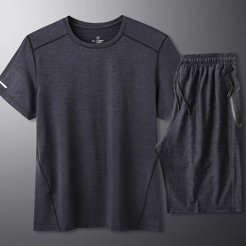 

Fat quick drying sports suit men's large quick drying short sleeve two piece set fattening summer fitness fat man shorts