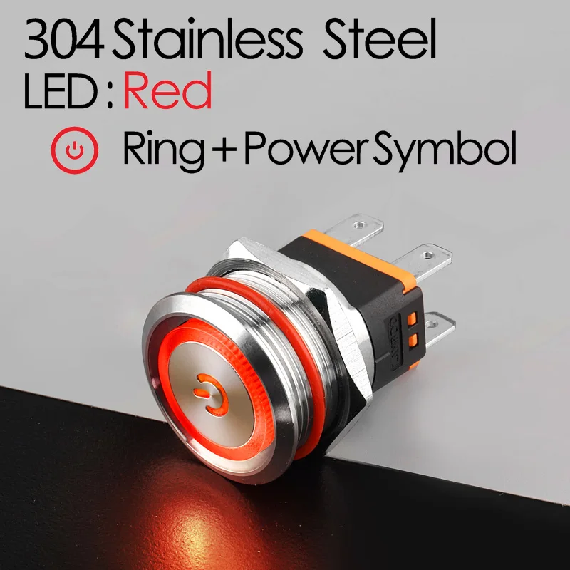 304 Red Ring Power LANBOO сверхмощный 12 в 24 в 110 В 220 В 15а высокий ток водонепроницаемый IP67 мощный Выключатель без фиксации кнопочный переключатель - Цвет: 304 Red Ring Power
