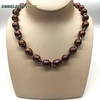 normal size baroque pearl necklace tissue nucleated flame ball shape brown coffee color low price 100 natural freshwater pearl