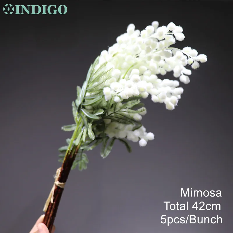 5 pieces white Индиго-5 шт. желтый Австралийский Мимоза вишневый стол искусственный цветок свадебный цветок Рождественская вечеринка событие Декор - Цвет: 5 pieces white