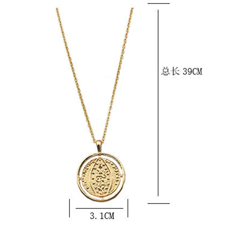 

Vintage Coin Necklace Female Retro Gold Coin Pendant Ins Cold Wind Simple Round Card Clavicle Chain Jewelry