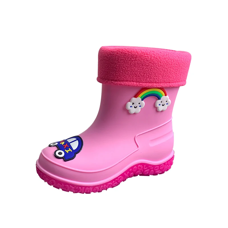 

Children's Rain Boots Non-Slip High Tube Mid-Calf Crew Cartoon Velvet Rain Shoes Baby Thickening and Wear-Resistant Boots